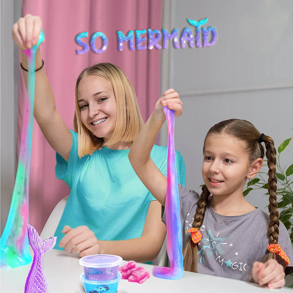 DIY Slime Kit Mermaid Crystal Slime Making Set Handmade Stress Relief Fluffy Bubble Slime Toys for Kids