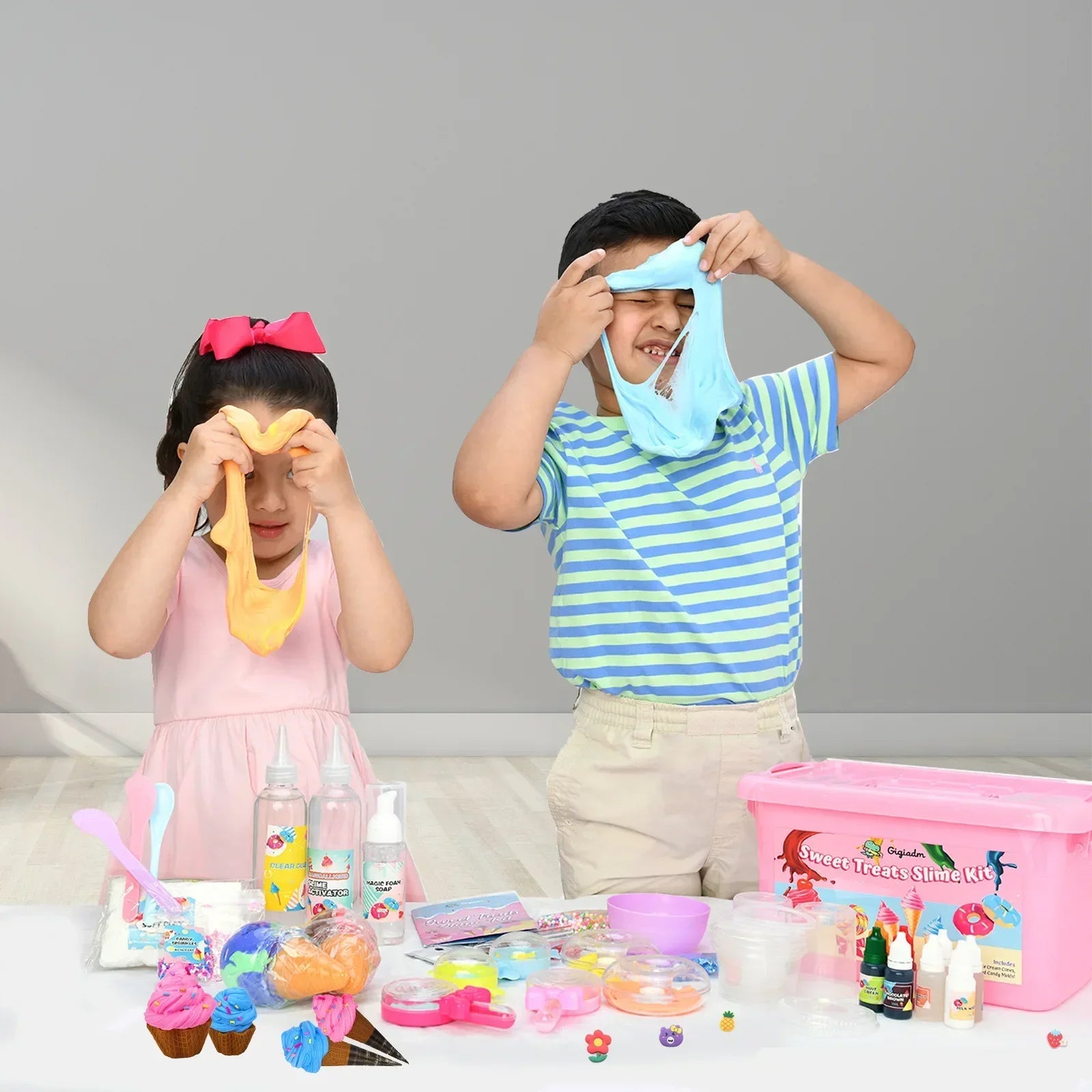 Sweet Treats Slime Kit | DIY Safe Crystal Mud Set | Girls' Ice Cream Squishy Toy with Foaming Glue, Fake Water & Storage Box